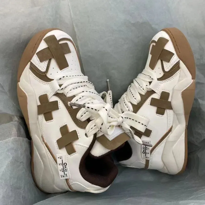 binfenxie  -  Women's High Top Sports Shoes Platform Lace Up Flat Shoes for Couples Casual Running Shoes Tennis Female Basketball Shoes
