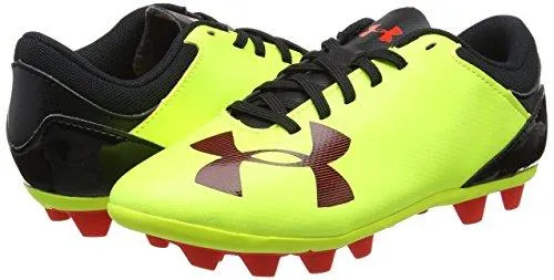 Boys Ua Spotlight Dl FgR Jr. Soccer Cleats High/Vis Yellow/Rocket Red/Black 4