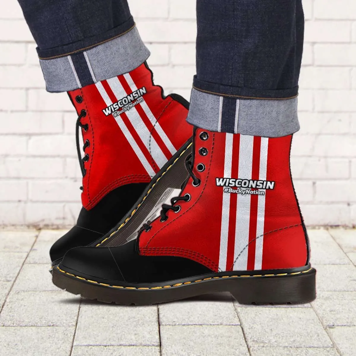 #BuckyNation Wisconsin Faux Leather 7 Eye Lace-up Boots