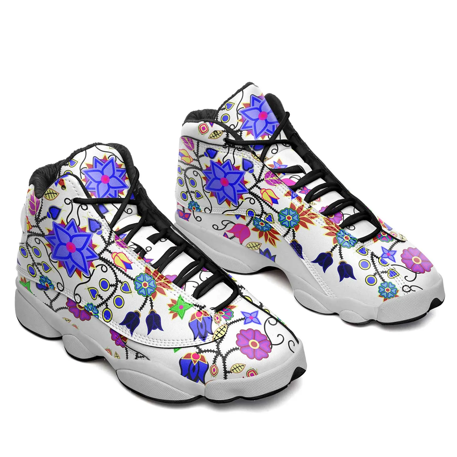 Floral Beadwork Seven Clans White Isstsokini Athletic Shoes