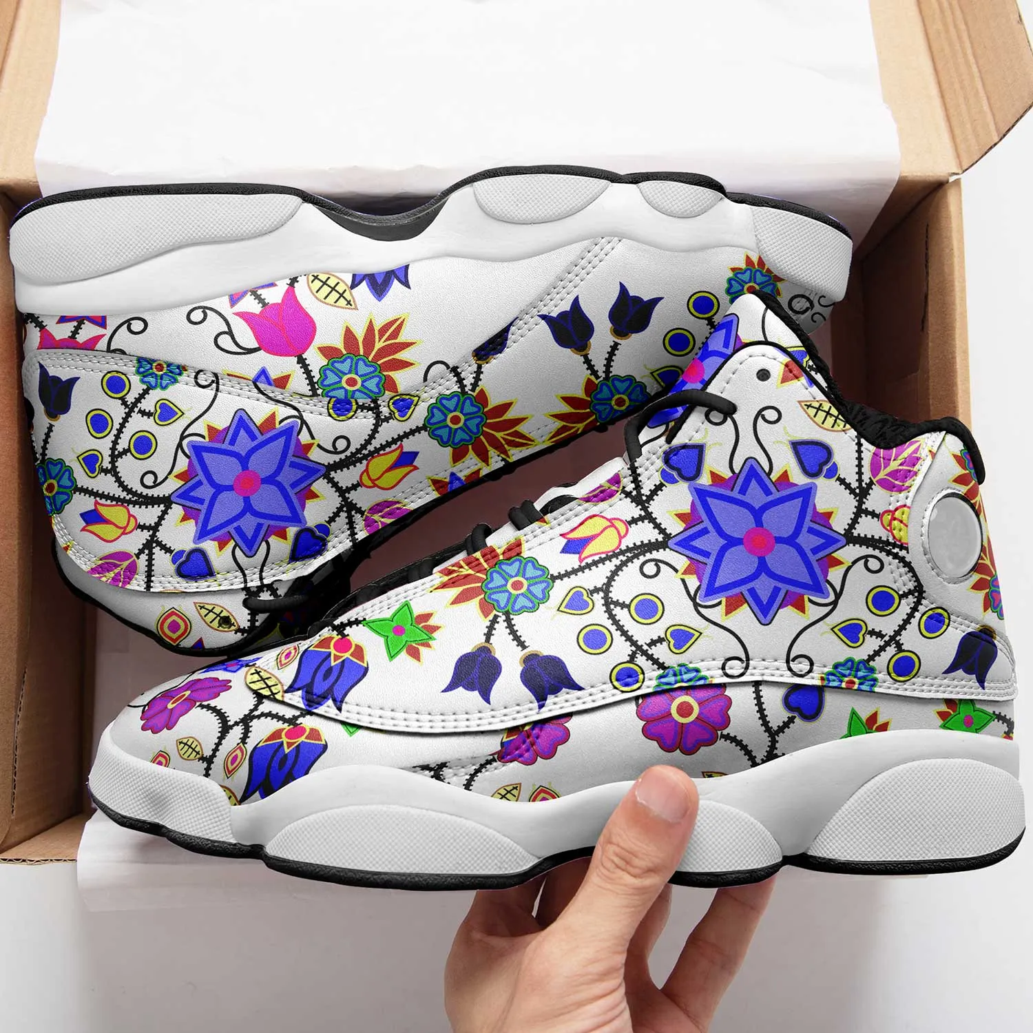 Floral Beadwork Seven Clans White Isstsokini Athletic Shoes