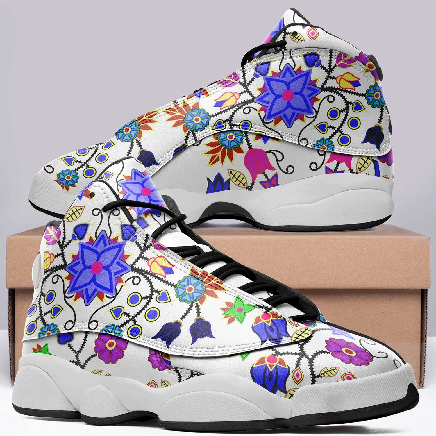 Floral Beadwork Seven Clans White Isstsokini Athletic Shoes