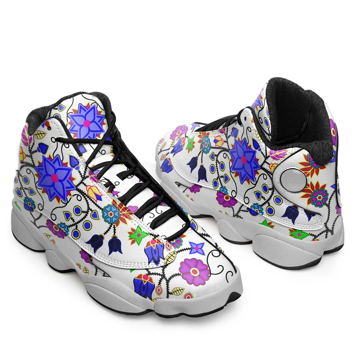 Floral Beadwork Seven Clans White Isstsokini Athletic Shoes