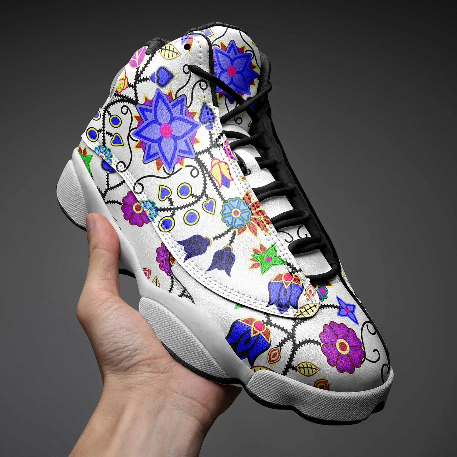 Floral Beadwork Seven Clans White Isstsokini Athletic Shoes